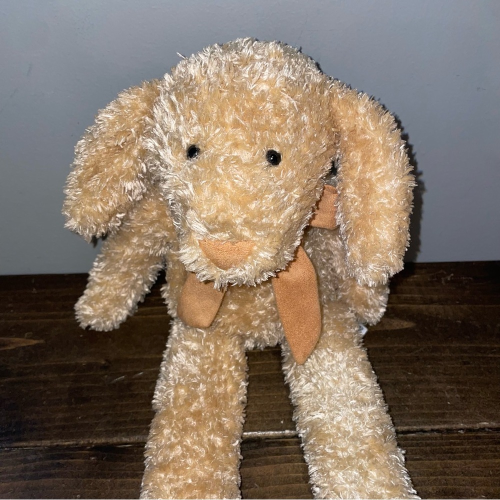 JELLYCAT BABY BROWN FLOPPY PUPPY DOG SUEDE BOW NOSE STUFFED ANIMAL…